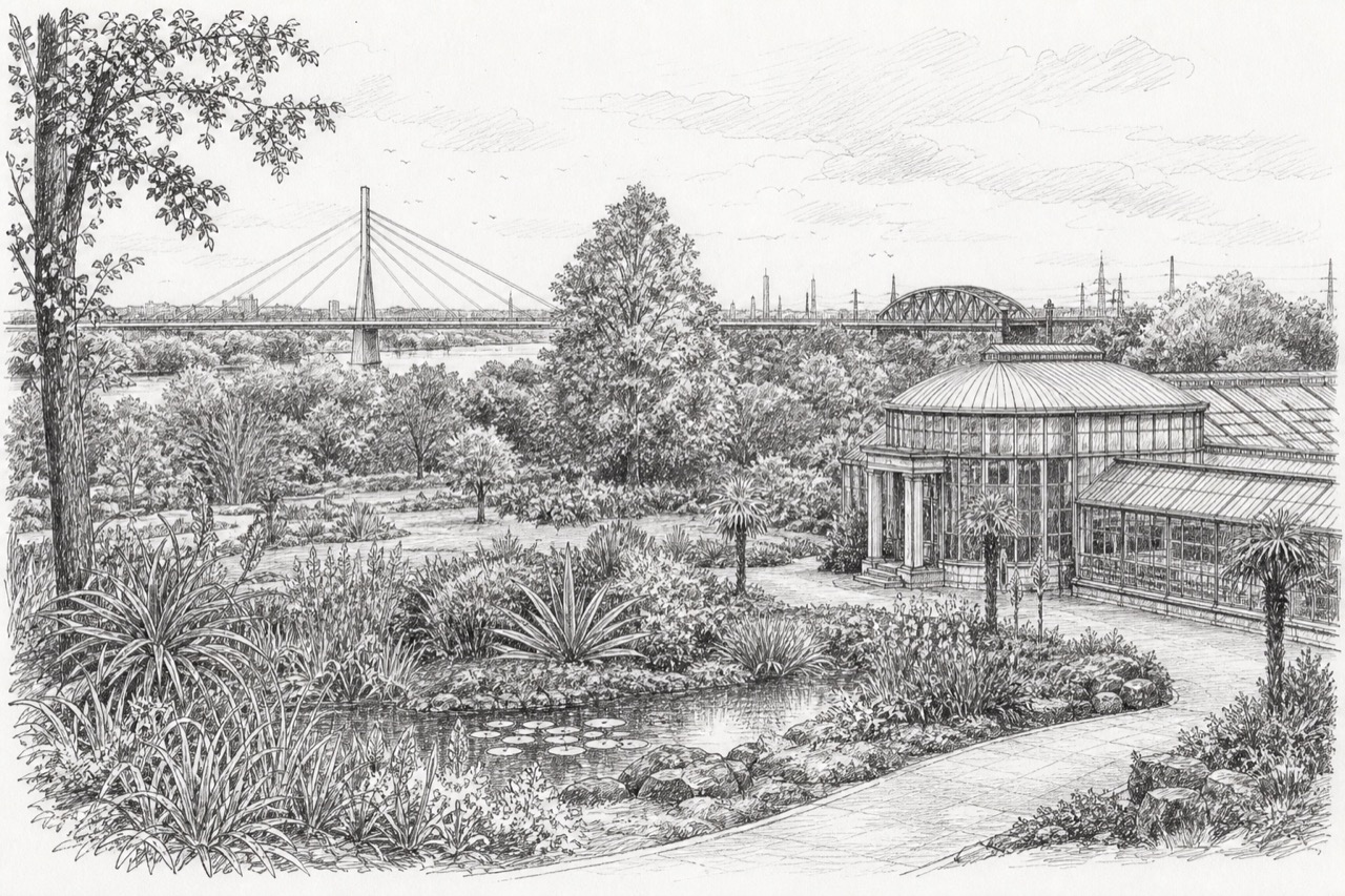 Hand-drawn pencil travel sketch for Duisburg, Germany
