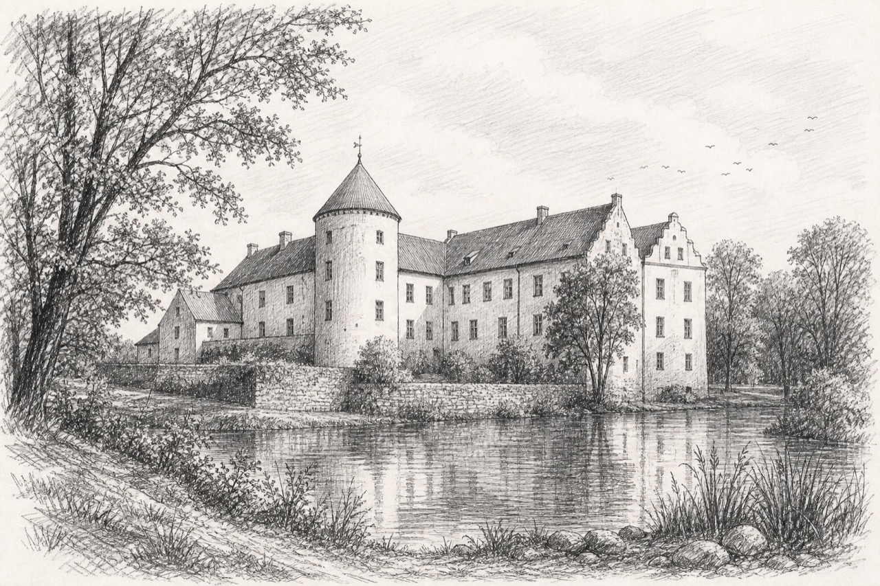 Hand-drawn pencil travel sketch for Dundaga, Latvia
