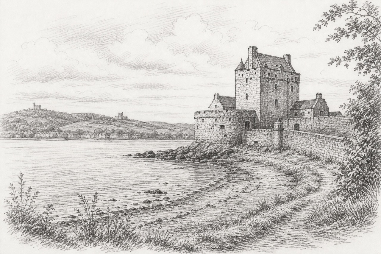 Hand-drawn pencil travel sketch for Dundee City, United Kingdom