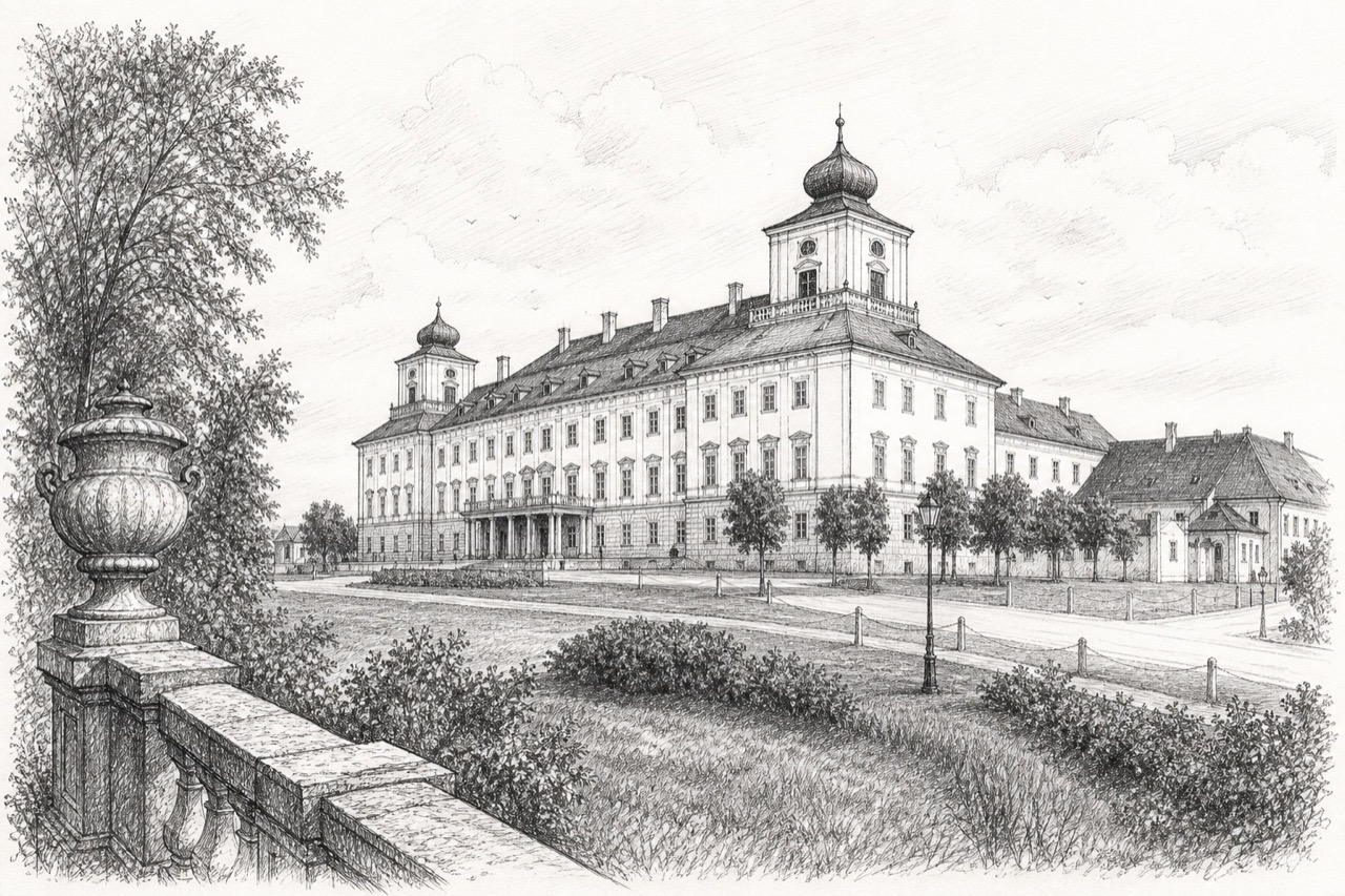 Hand-drawn pencil travel sketch for Eisenstadt, Austria