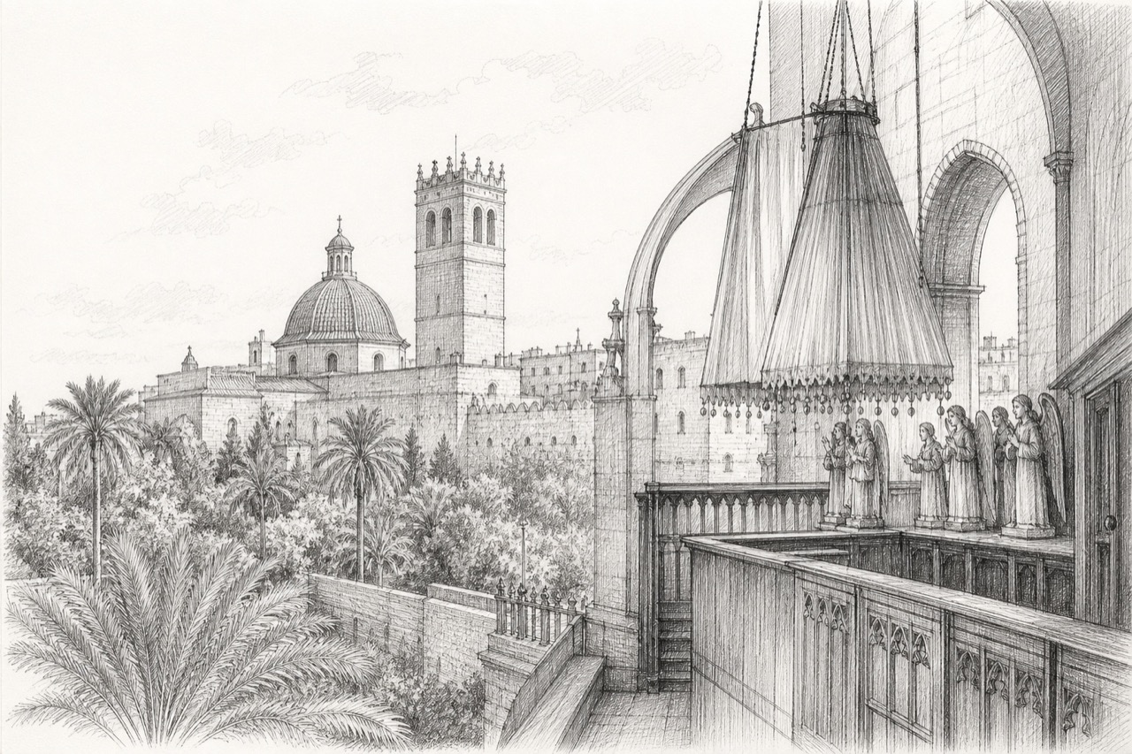 Hand-drawn pencil travel sketch for Elche, Spain