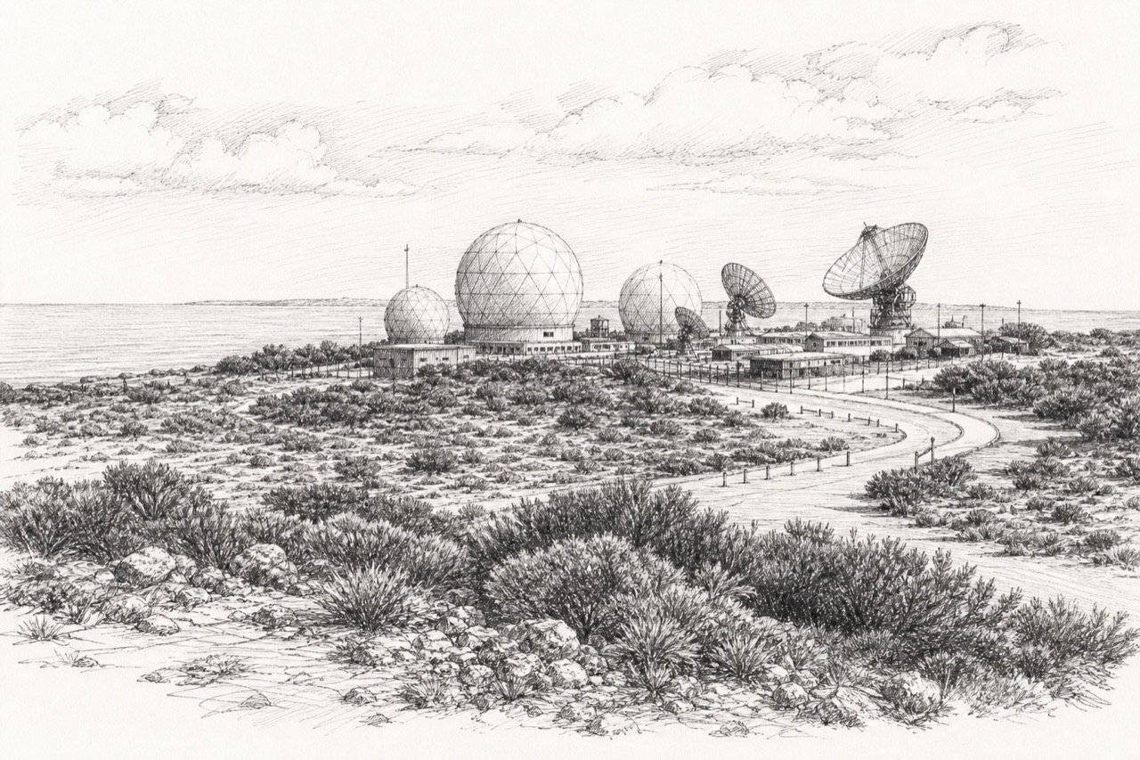 Hand-drawn pencil travel sketch for Exmouth, Australia