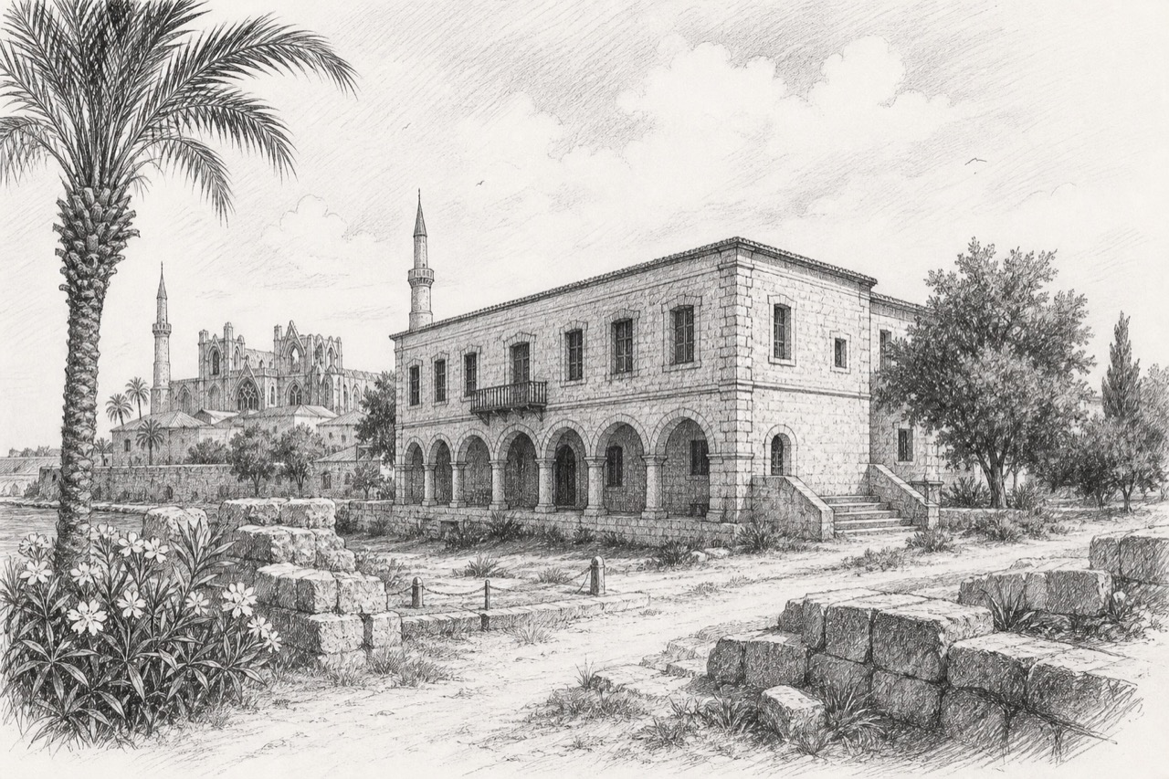 Hand-drawn pencil travel sketch for Famagusta, Cyprus