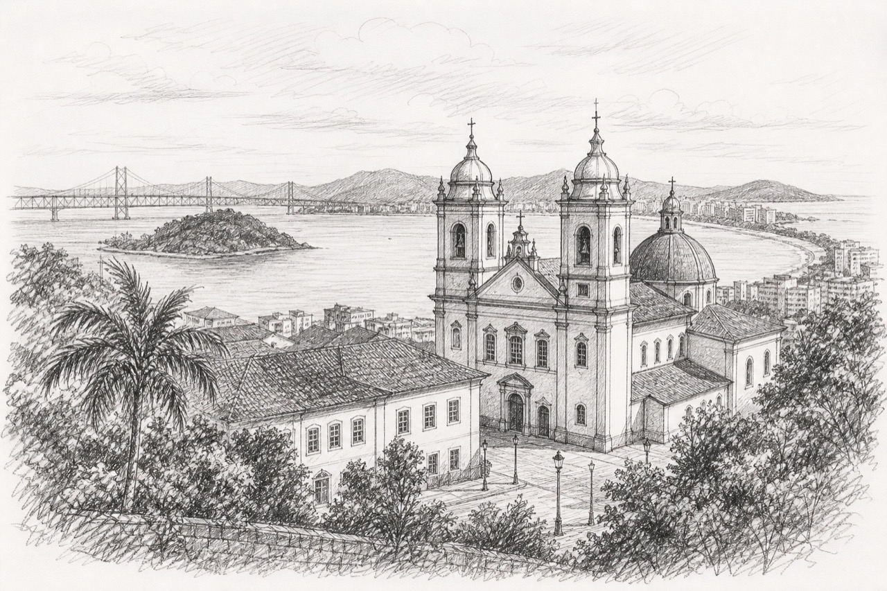 Hand-drawn pencil travel sketch for Florianópolis, Brazil