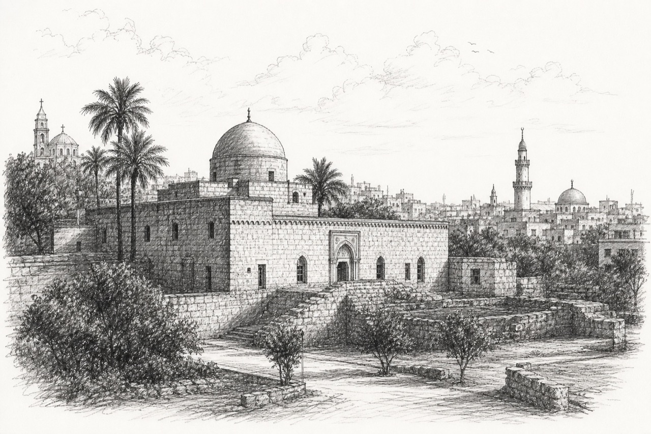 Hand-drawn pencil travel sketch for Gaza City, Palestine