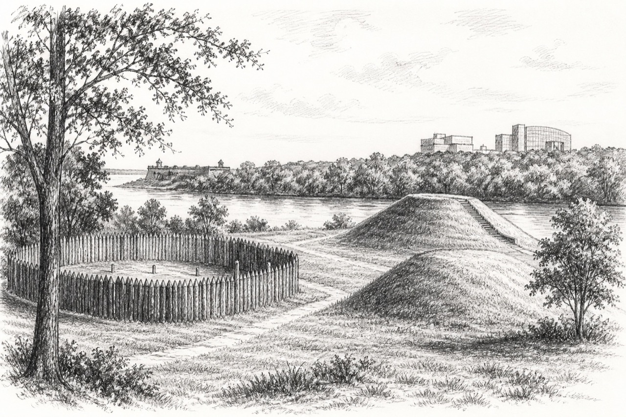 Hand-drawn pencil travel sketch for Georgia, United States