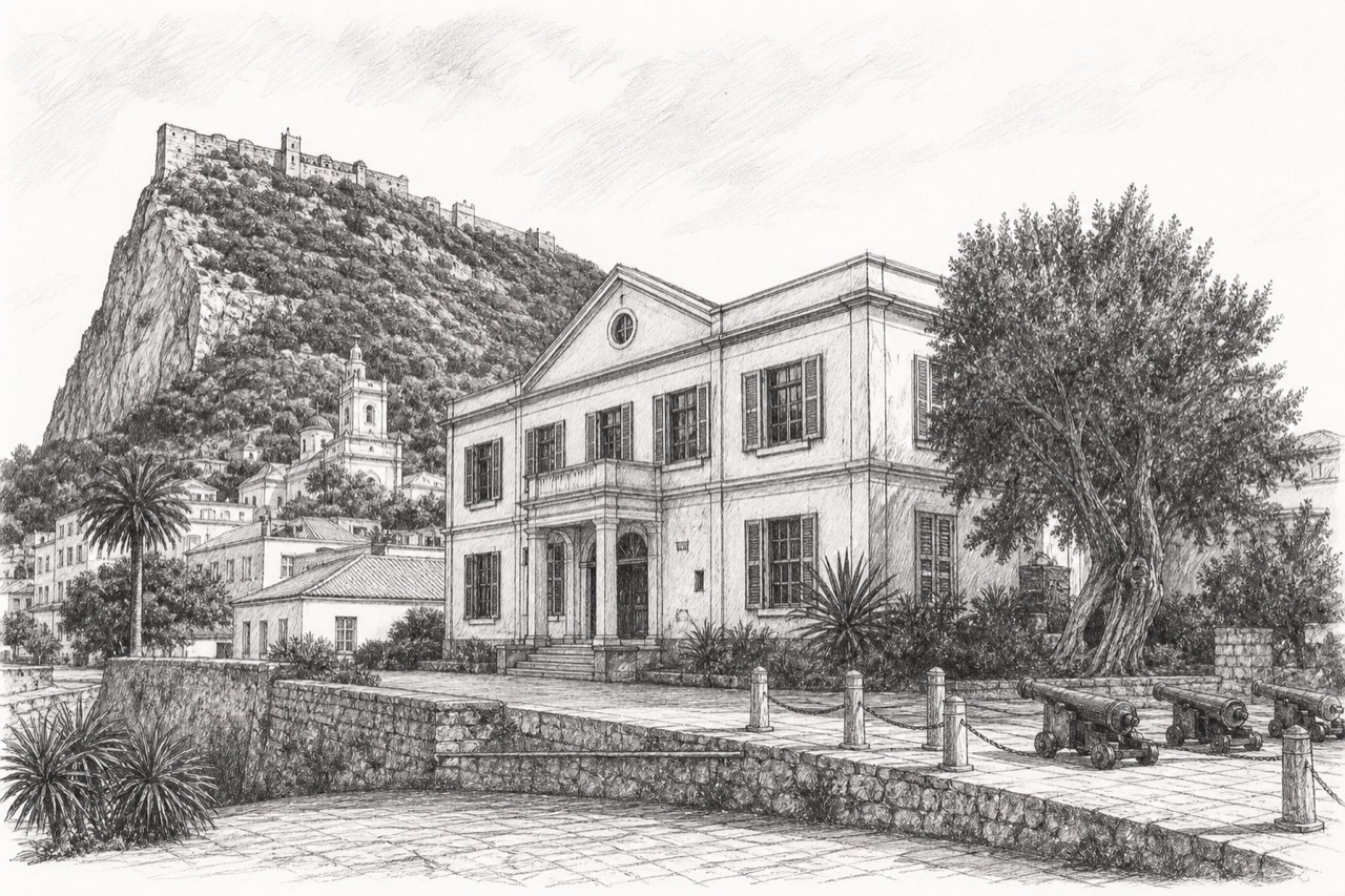 Hand-drawn pencil travel sketch for Gibraltar, United Kingdom