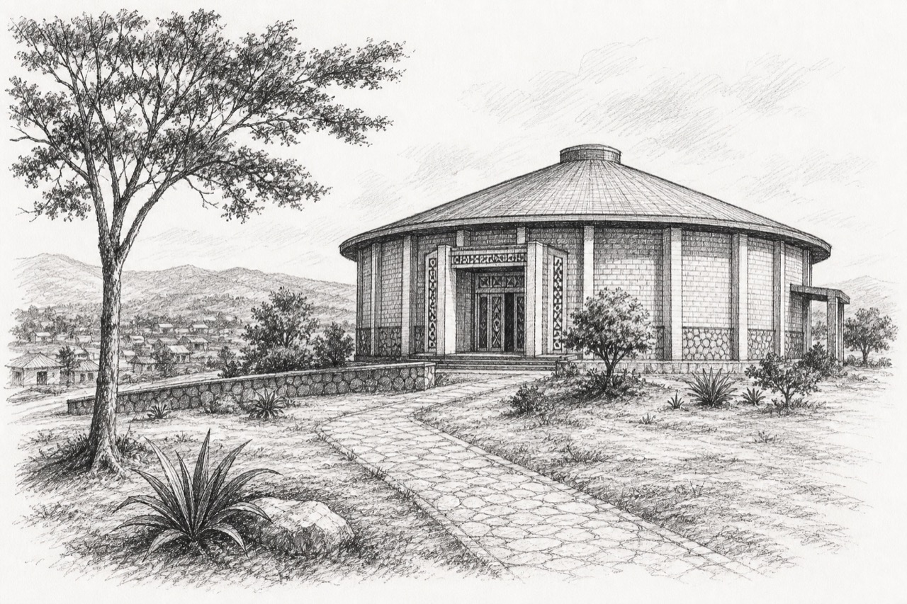 Hand-drawn pencil travel sketch for Gitega, Burundi