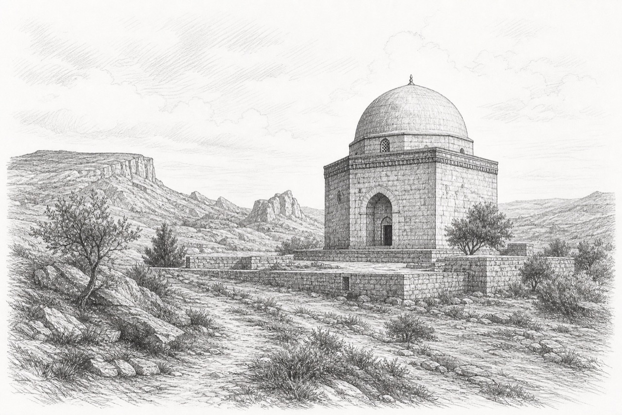 Hand-drawn pencil travel sketch for Gobustan, Azerbaijan
