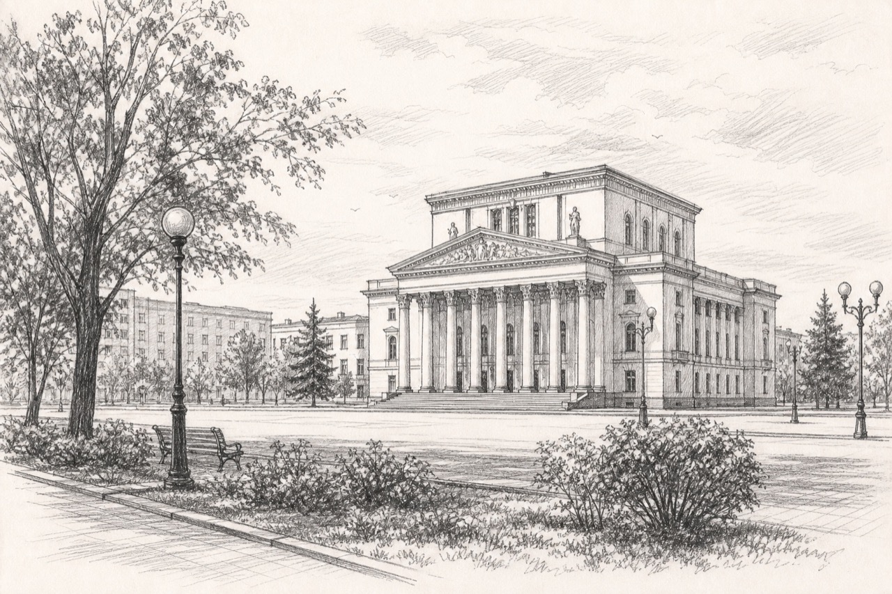 Hand-drawn pencil travel sketch for Gomel, Belarus