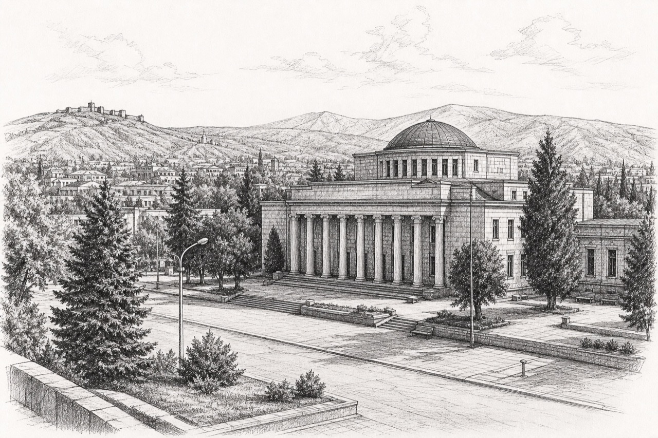 Hand-drawn pencil travel sketch for Gori, Georgia