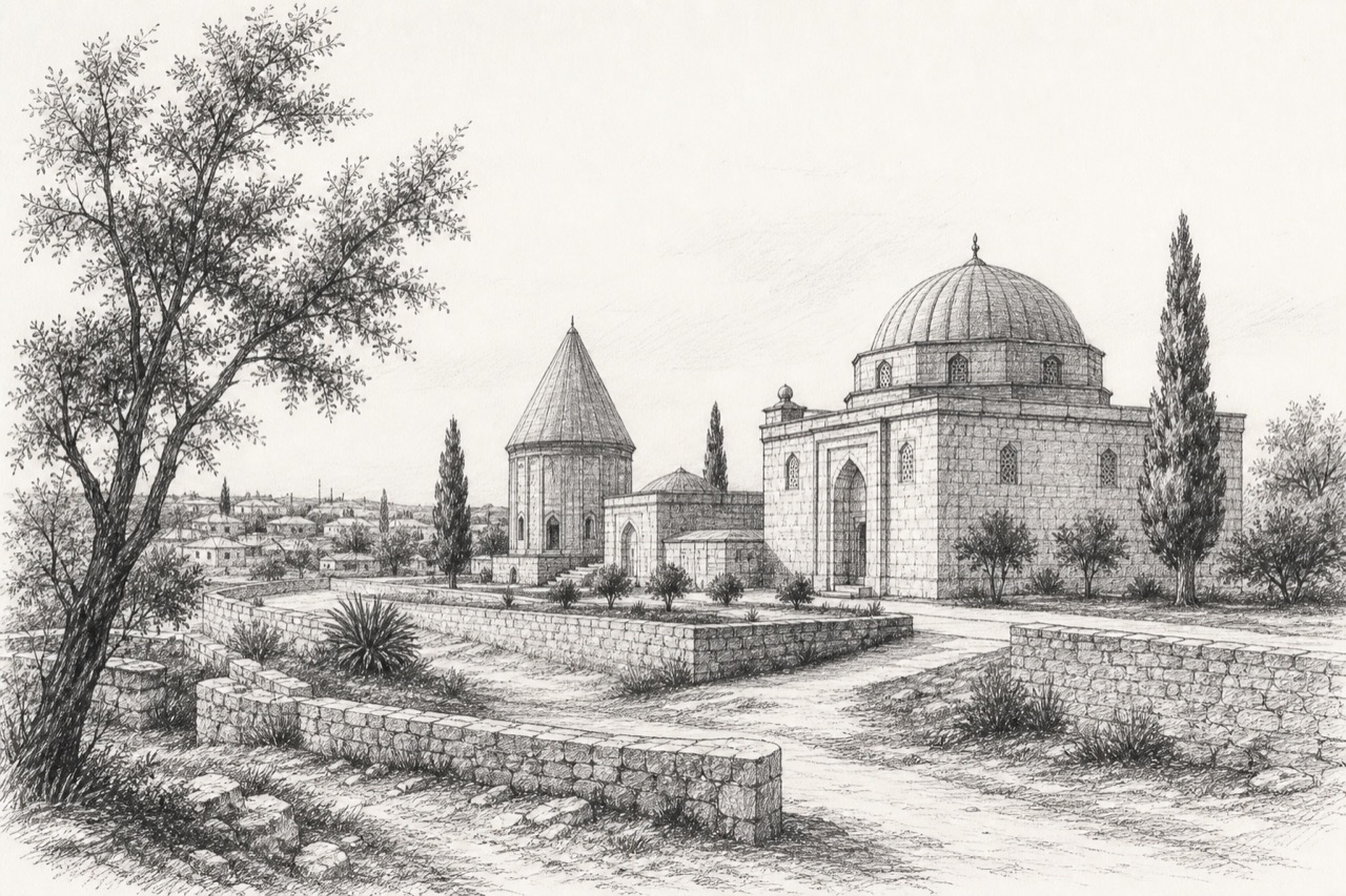 Hand-drawn pencil travel sketch for Goyler, Azerbaijan