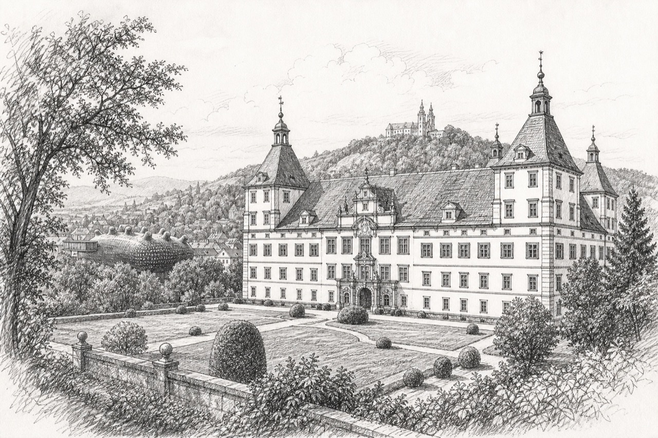 Hand-drawn pencil travel sketch for Graz, Austria