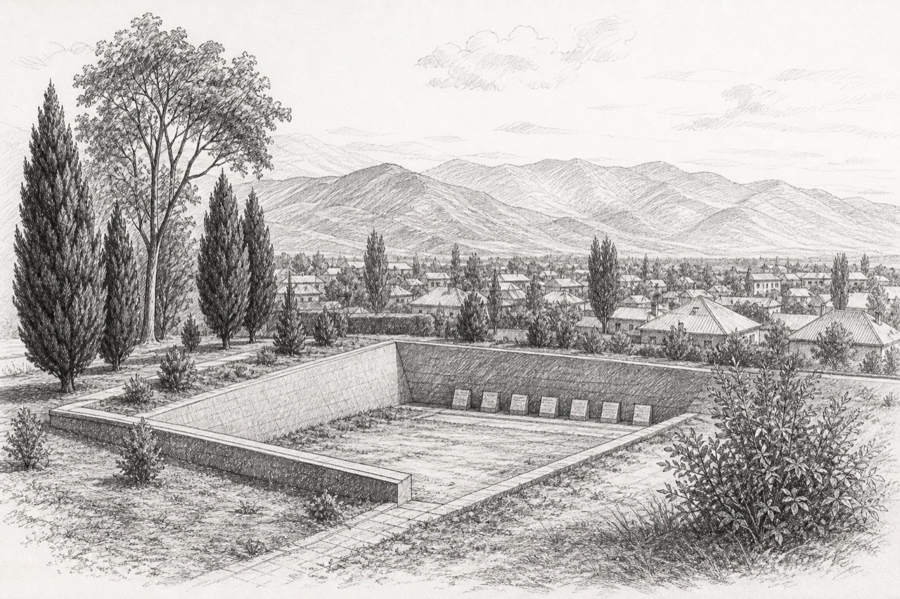 Hand-drawn pencil travel sketch for Guba, Azerbaijan