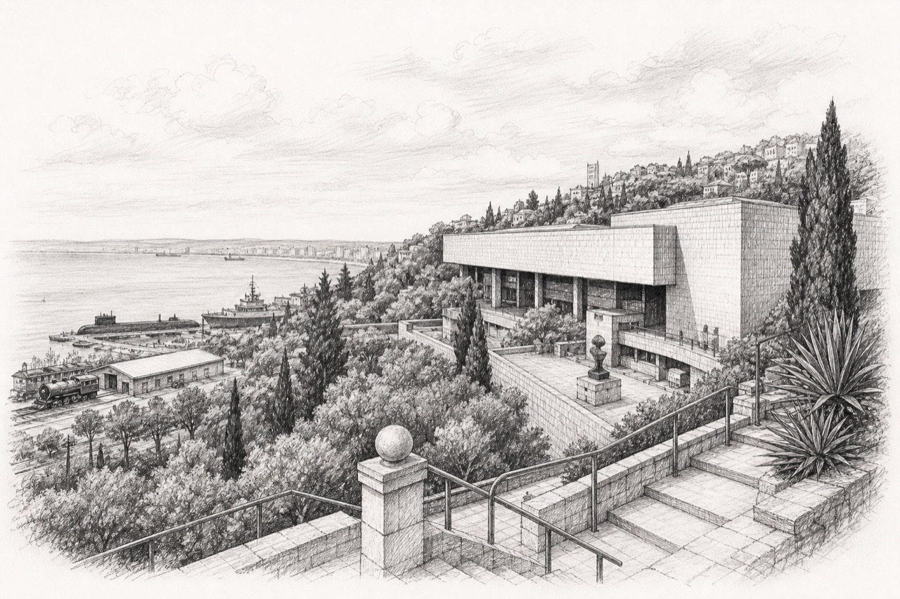 Hand-drawn pencil travel sketch for Haifa, Israel