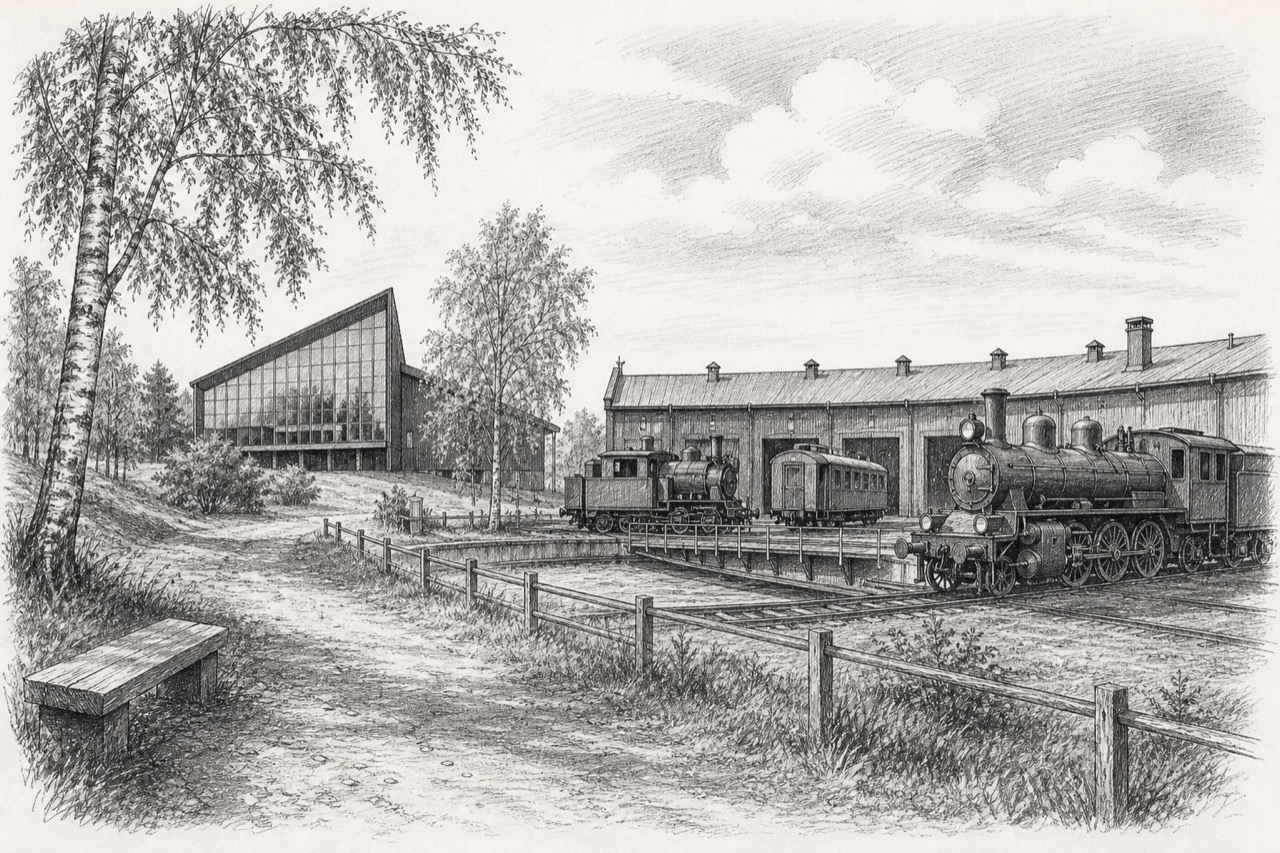 Hand-drawn pencil travel sketch for Hamar, Norway