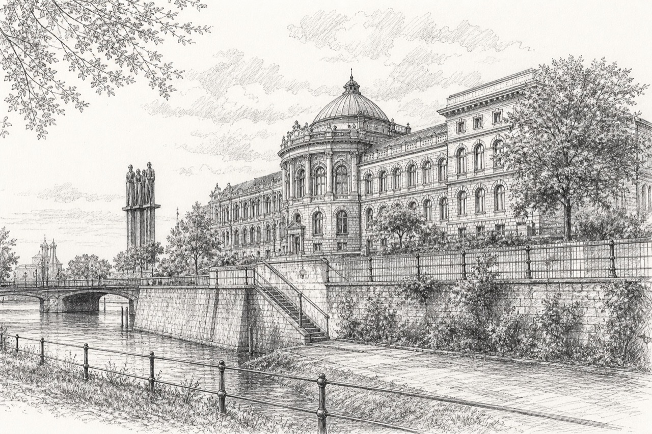Hand-drawn pencil travel sketch for Hamburg, Germany