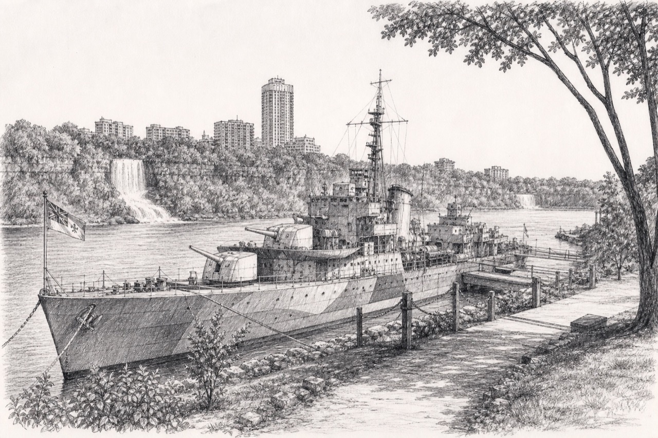Hand-drawn pencil travel sketch for Hamilton, Canada