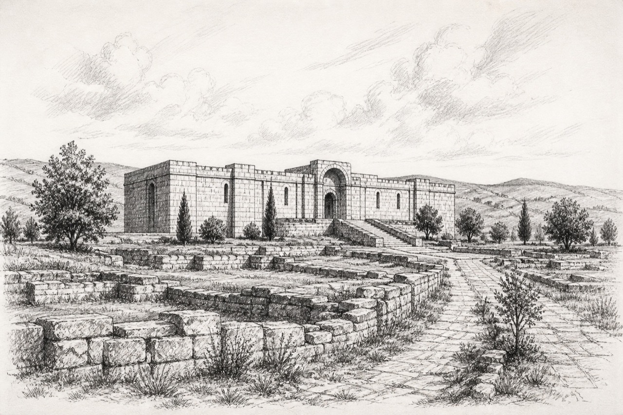 Hand-drawn pencil travel sketch for Han Krum, Bulgaria