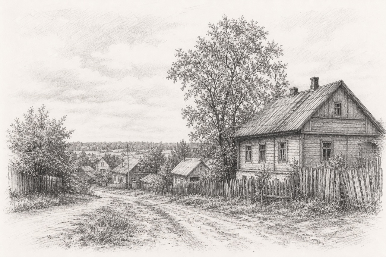 Hand-drawn pencil travel sketch for Haradzišča, Belarus