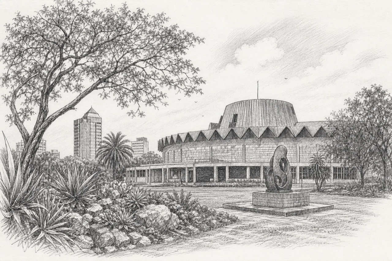 Hand-drawn pencil travel sketch for Harare, Zimbabwe