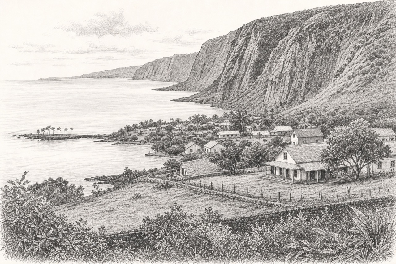 Hand-drawn pencil travel sketch for Hawaii, United States