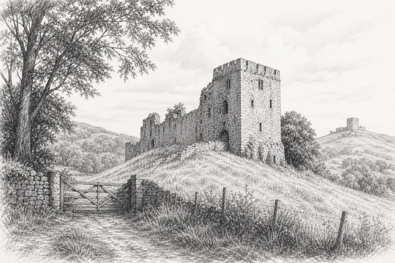 Hand-drawn pencil travel sketch for Hawarden, United Kingdom