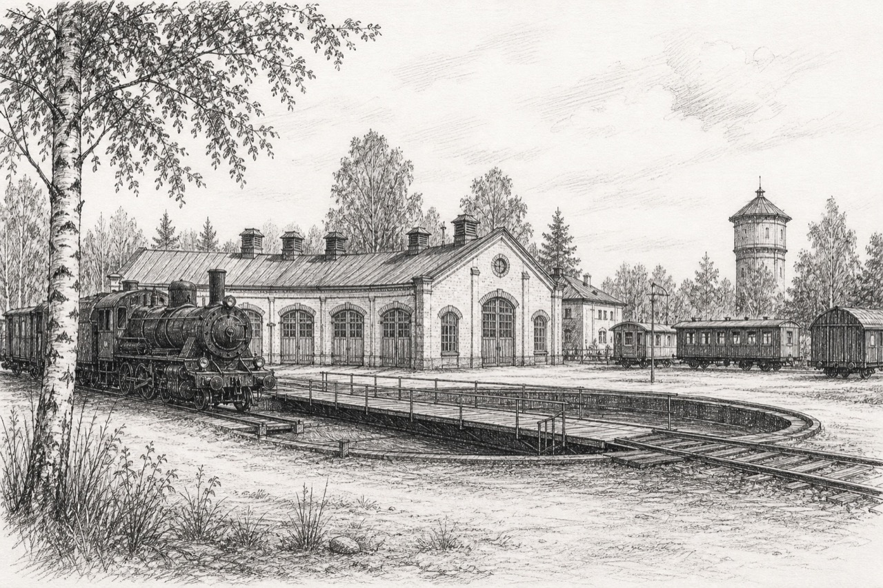 Hand-drawn pencil travel sketch for Hyvinkää, Finland