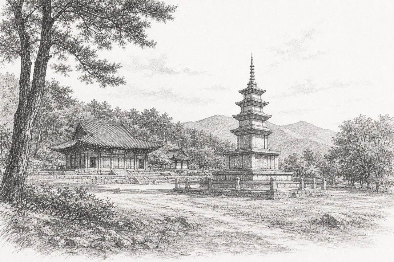 Hand-drawn pencil travel sketch for Iksan, South Korea