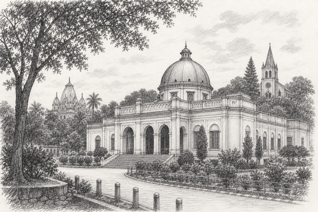 Hand-drawn pencil travel sketch for Agartala