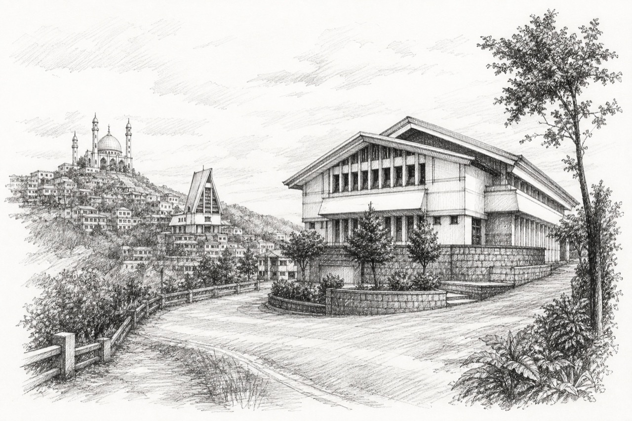 Hand-drawn pencil travel sketch for Aizawl