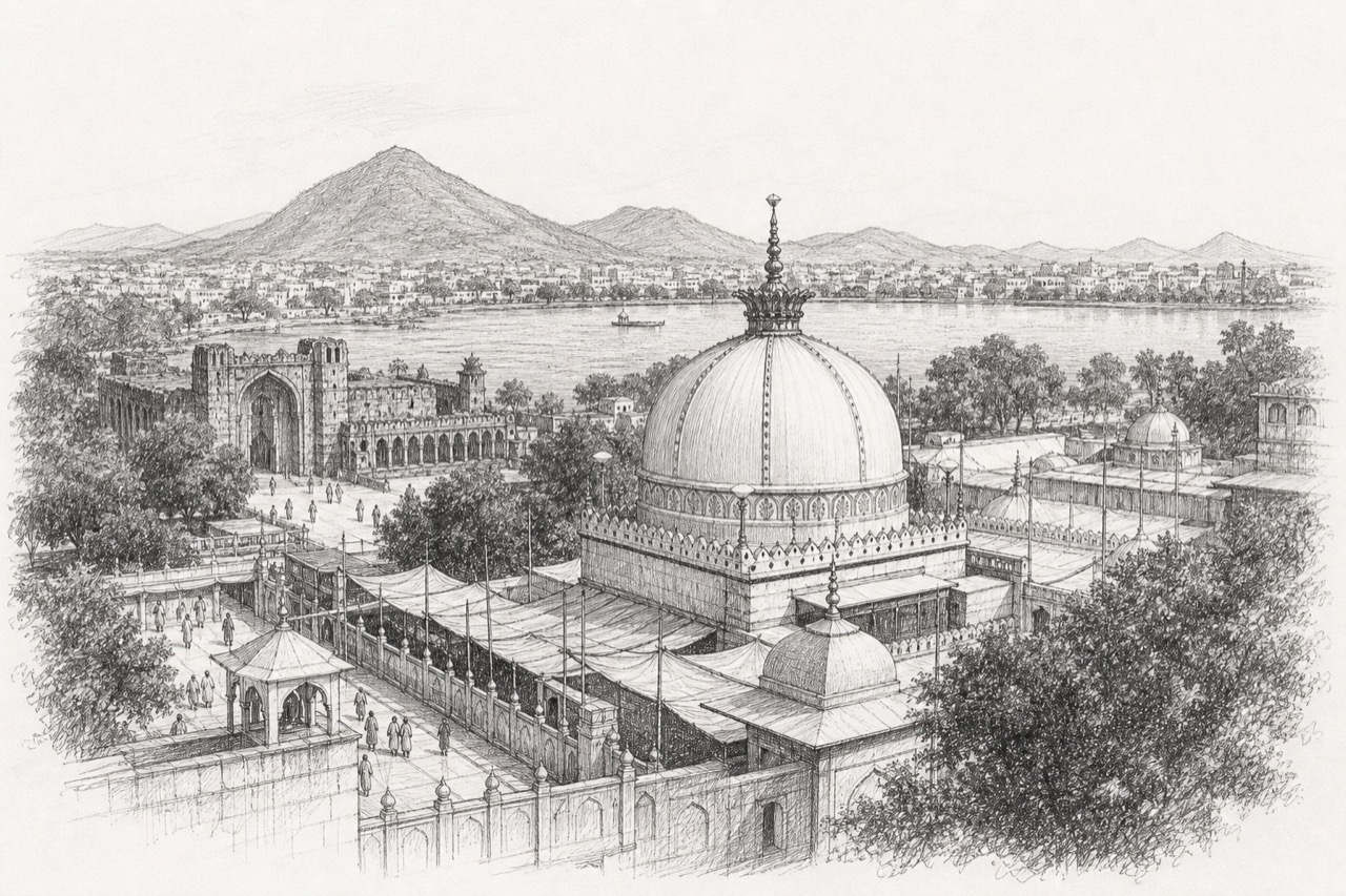 Hand-drawn pencil travel sketch for Ajmer