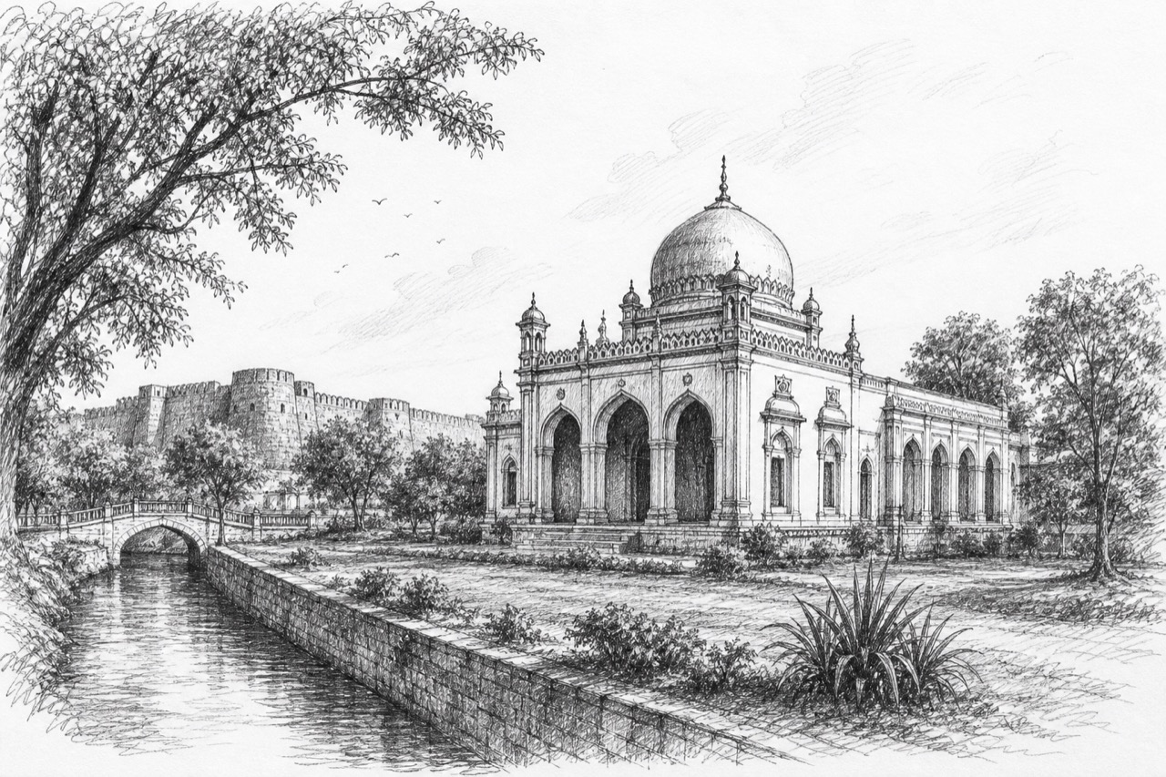 Hand-drawn pencil travel sketch for Alīgarh