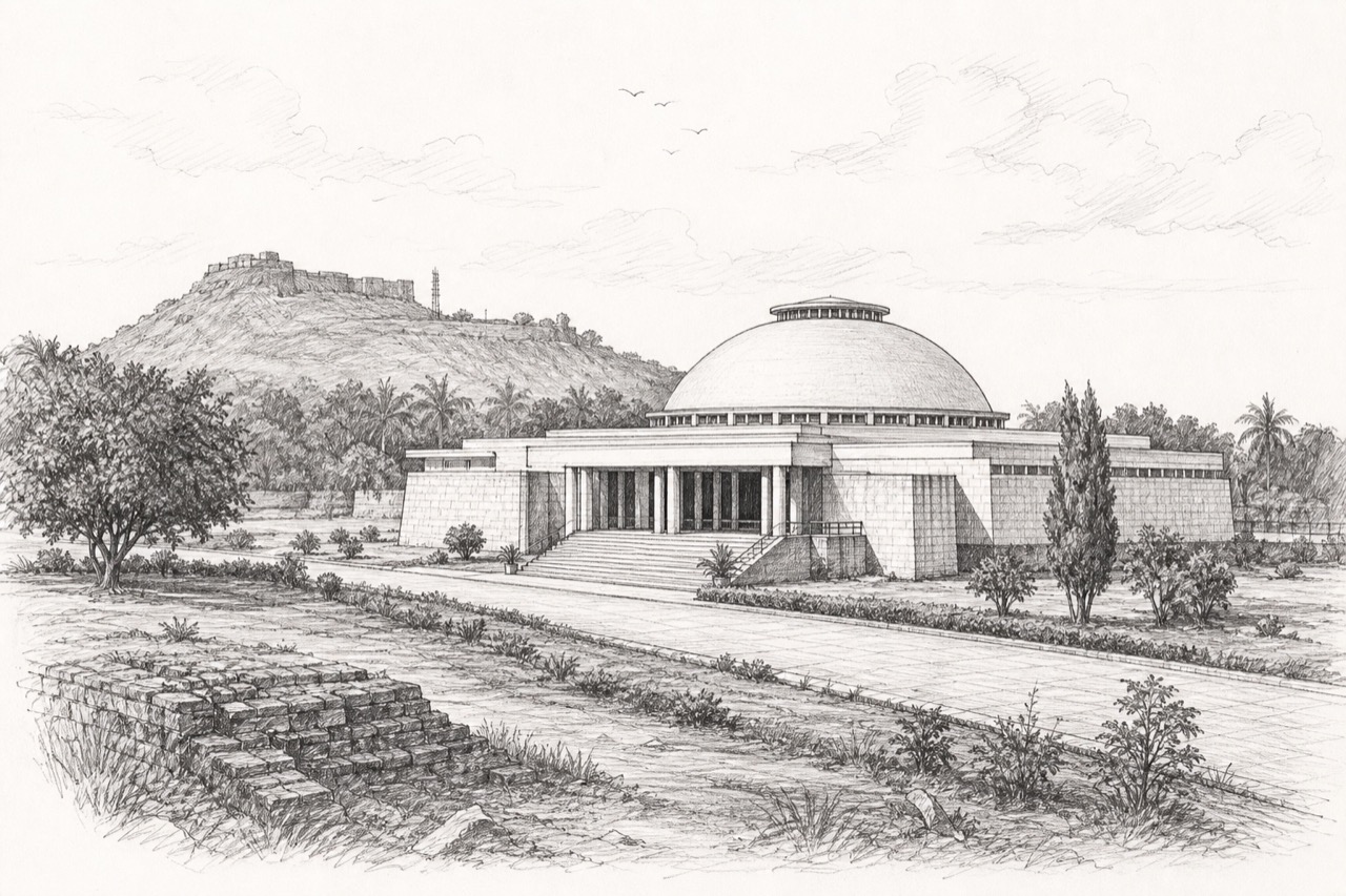 Hand-drawn pencil travel sketch for Amaravathi area