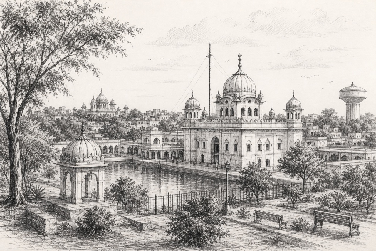 Hand-drawn pencil travel sketch for Ambāla
