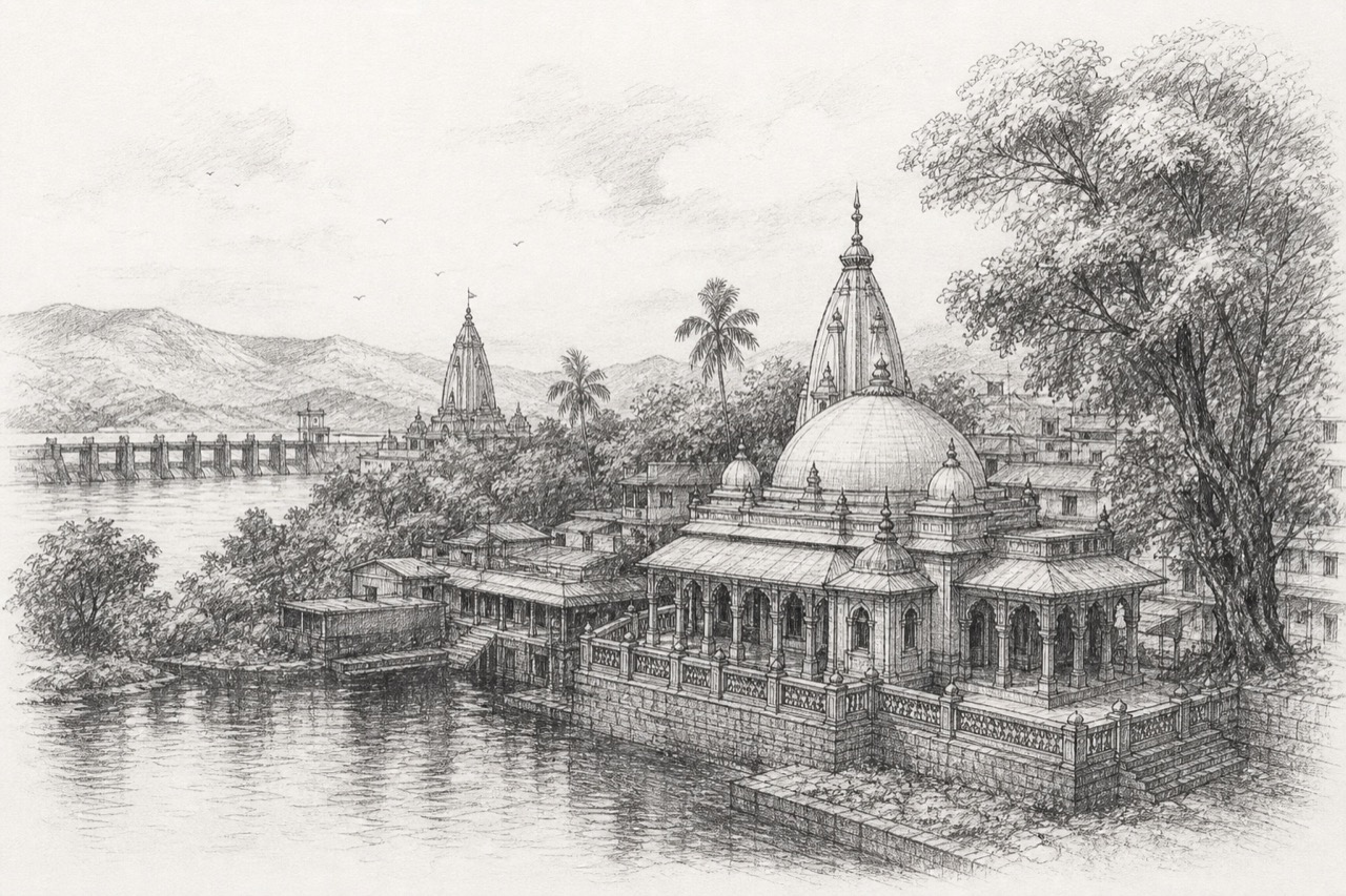 Hand-drawn pencil travel sketch for Ambarnath