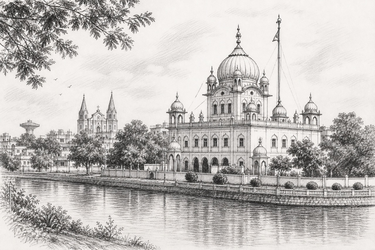 Hand-drawn pencil travel sketch for Amravati