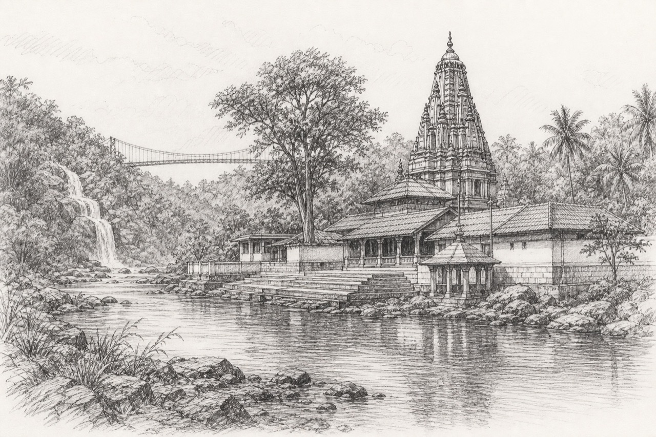 Hand-drawn pencil travel sketch for Ankola