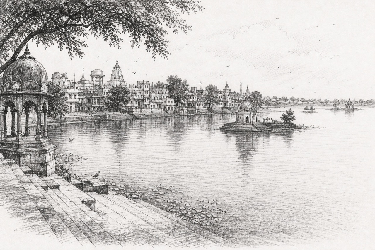 Hand-drawn pencil travel sketch for Azamgarh