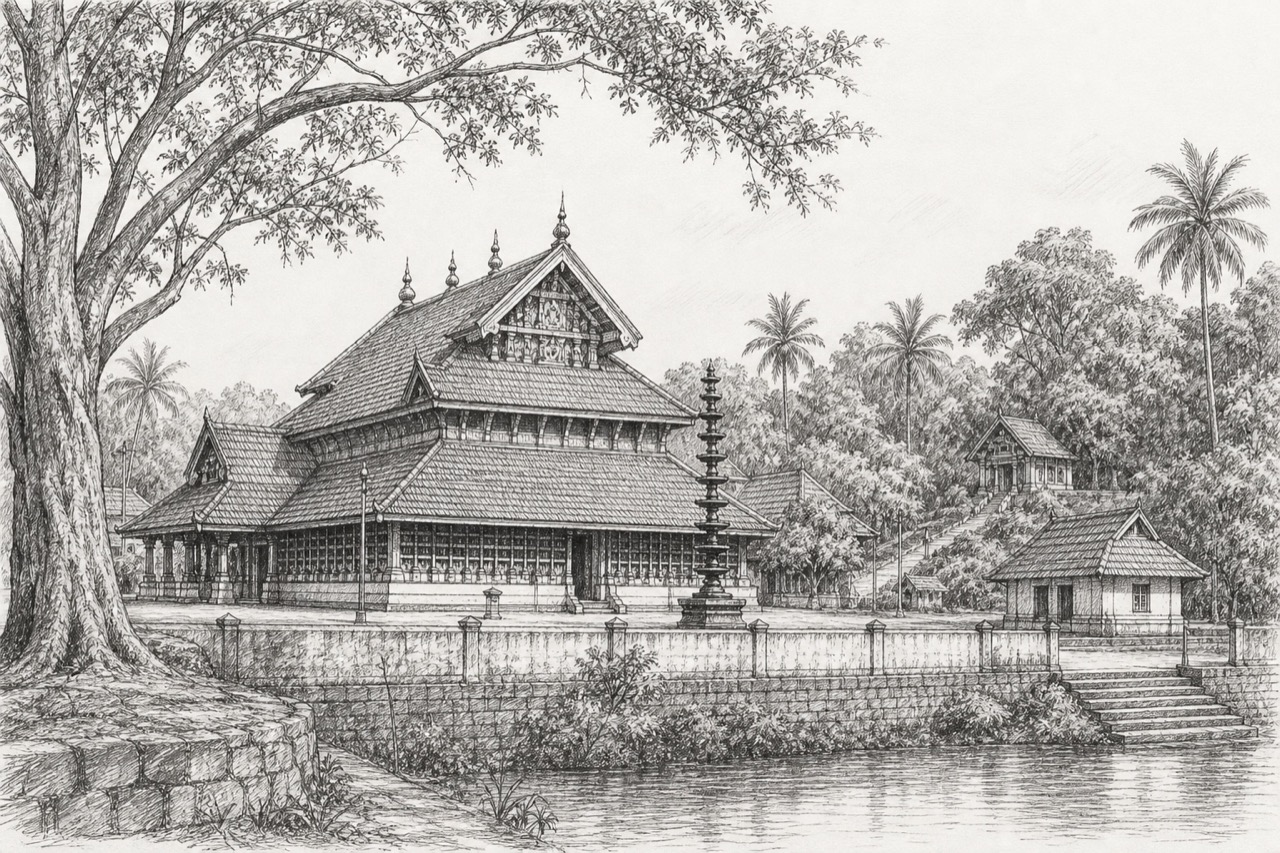 Hand-drawn pencil travel sketch for Badagara