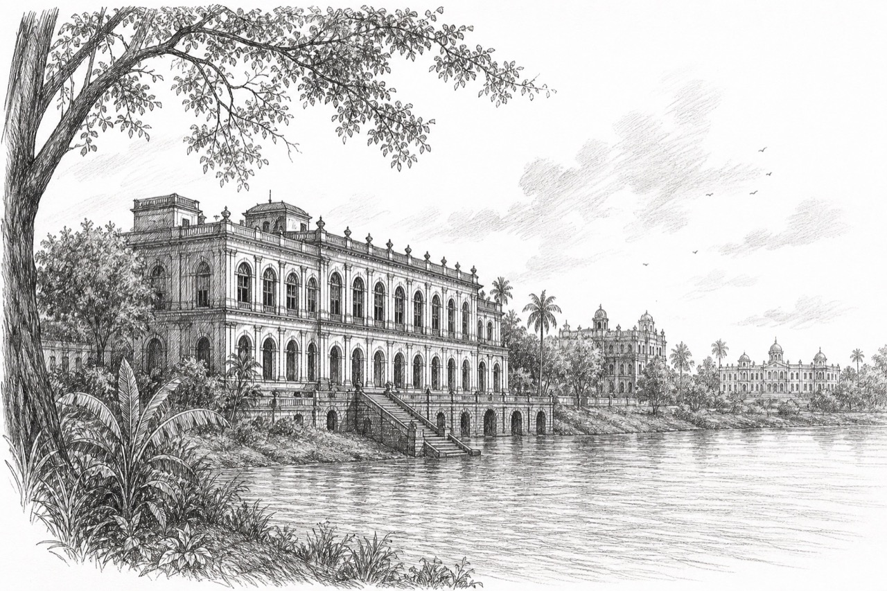 Hand-drawn pencil travel sketch for Baharampur