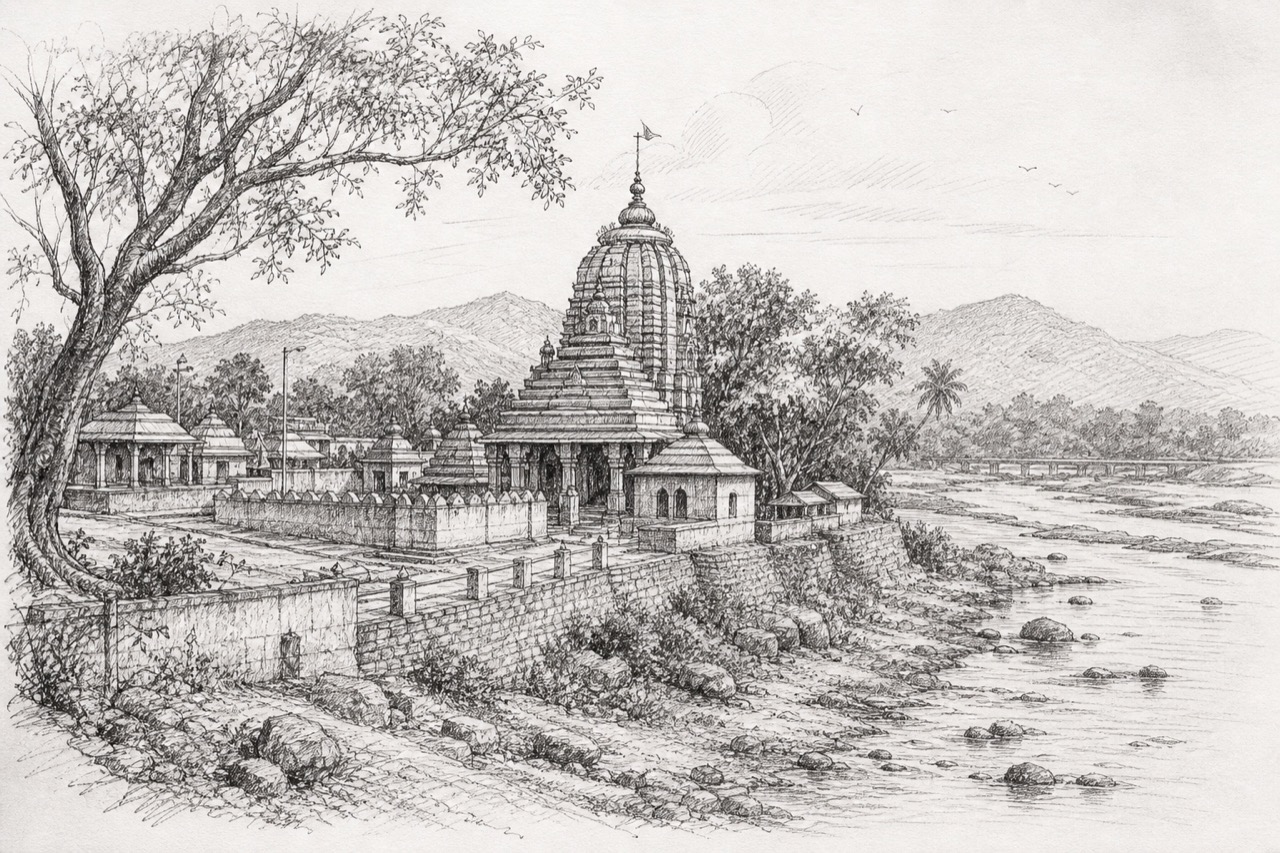 Hand-drawn pencil travel sketch for Baliguda