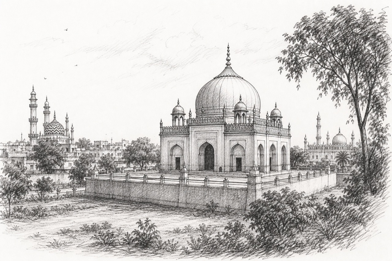 Hand-drawn pencil travel sketch for Bareilly