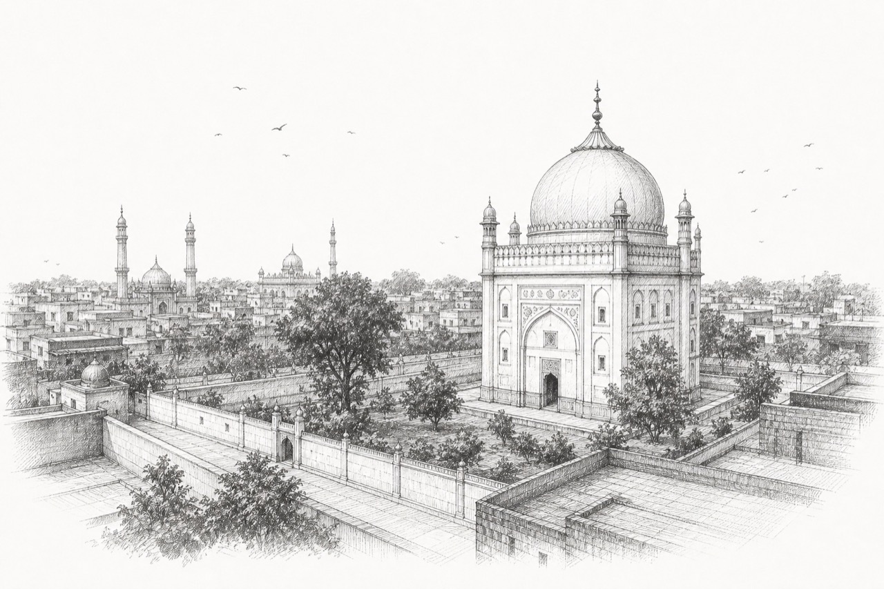 Hand-drawn pencil travel sketch for Batāla, India