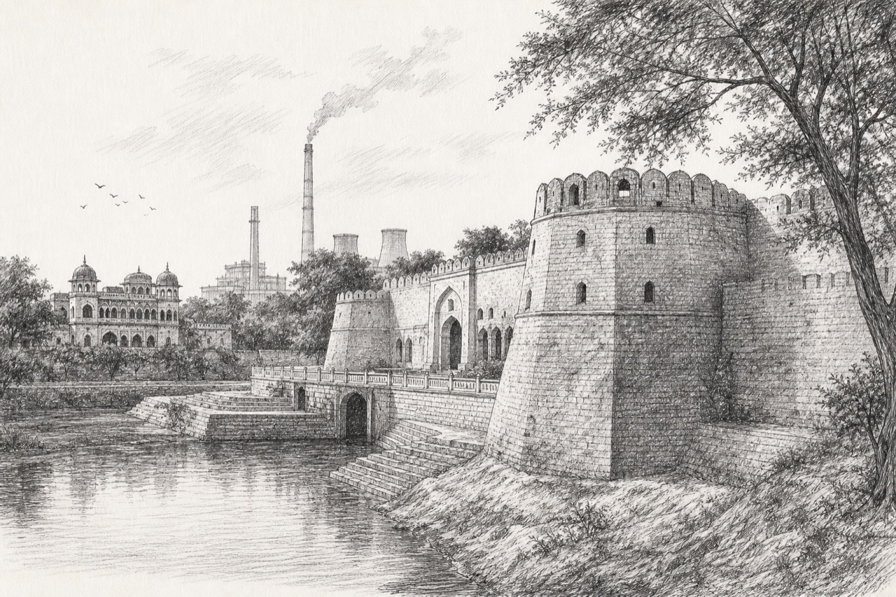 Hand-drawn pencil travel sketch for Bathinda