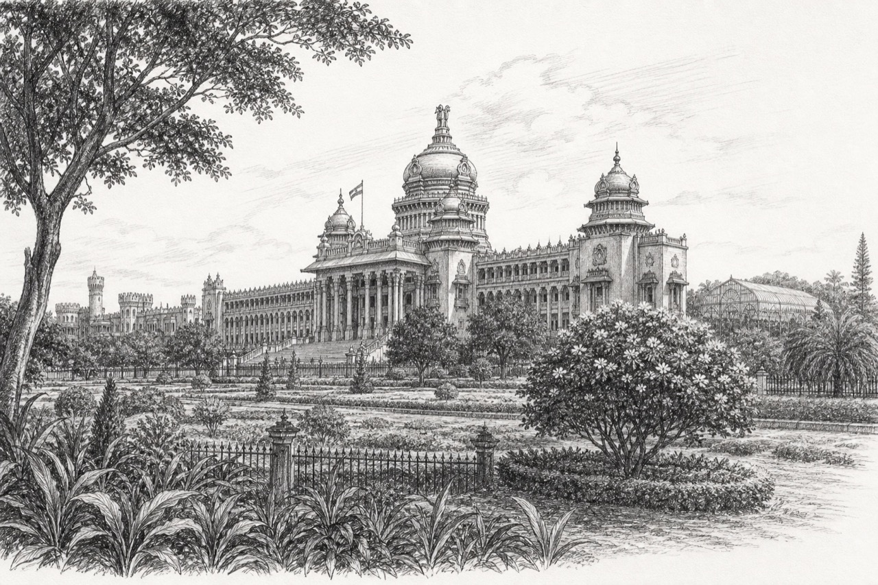 Hand-drawn pencil travel sketch for Bengaluru