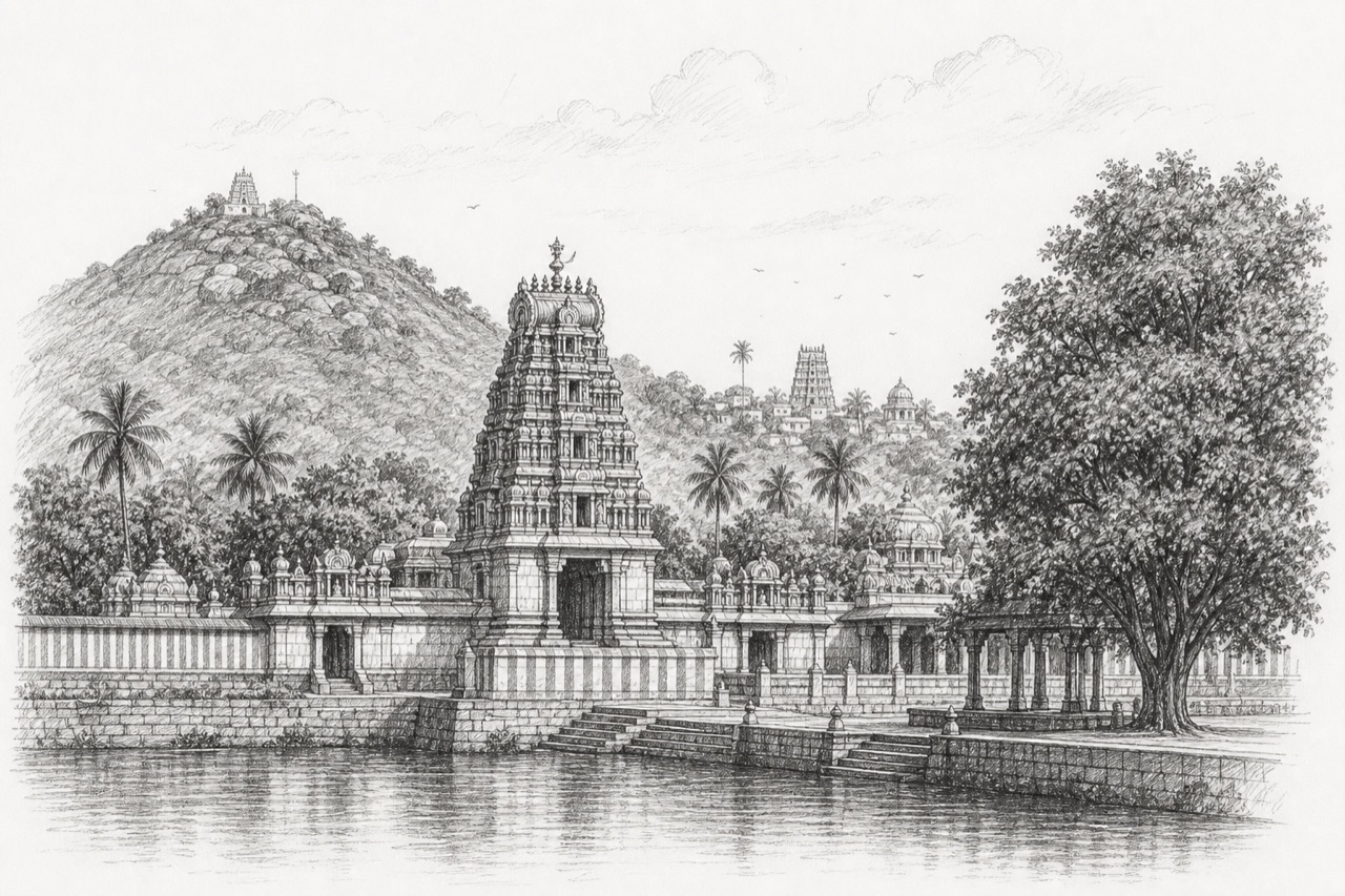 Hand-drawn pencil travel sketch for Bhadrāvati
