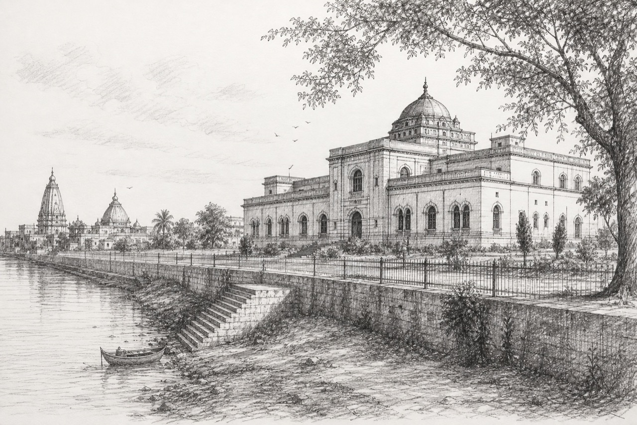 Hand-drawn pencil travel sketch for Bhāgalpur
