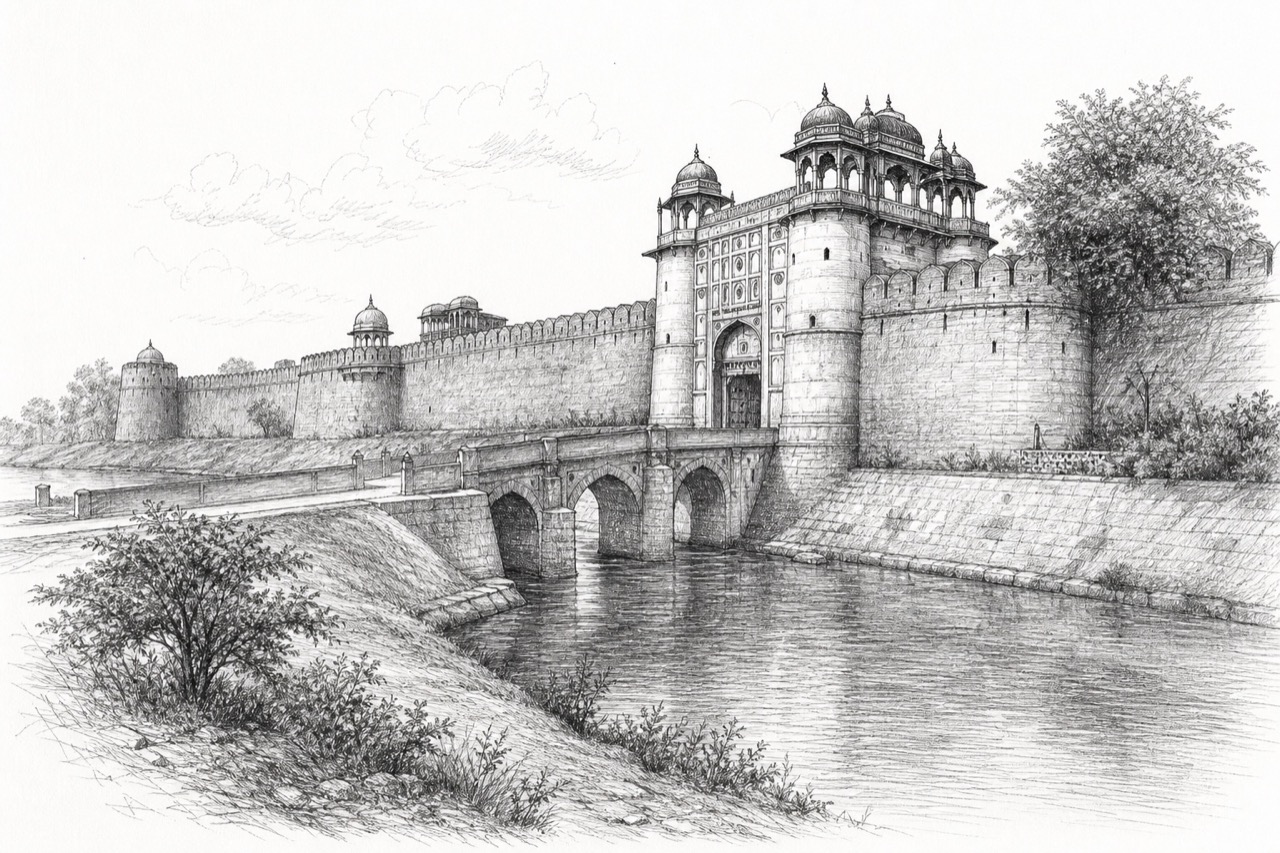 Hand-drawn pencil travel sketch for Bharatpur