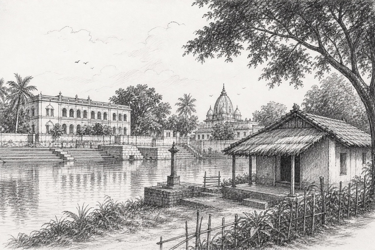 Hand-drawn pencil travel sketch for Bhātpāra